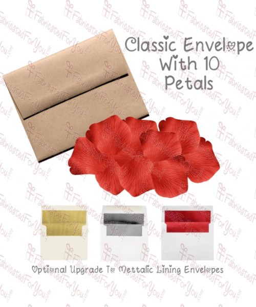 10 Silk Red Rose Petals With Envelope & Note